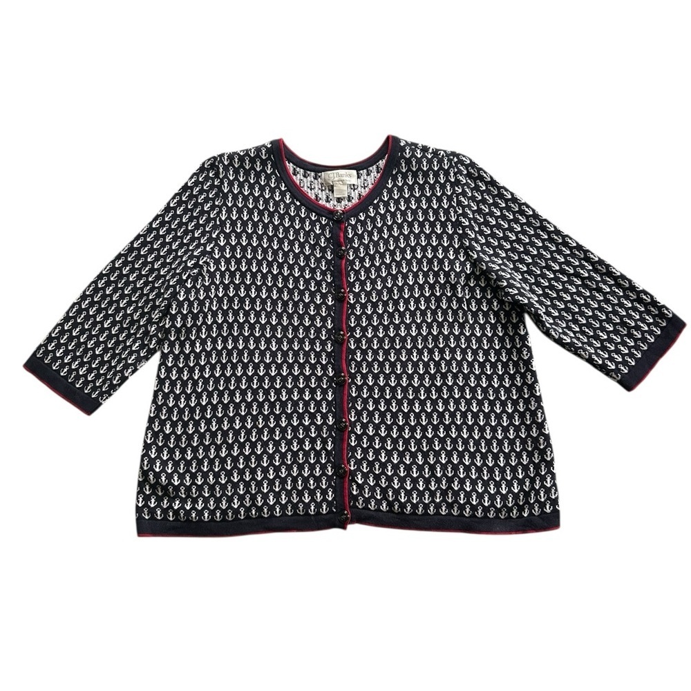 CJ Banks Anchor Navy Cardigan with White and Red Trim Nautical Coastal Size 1X
